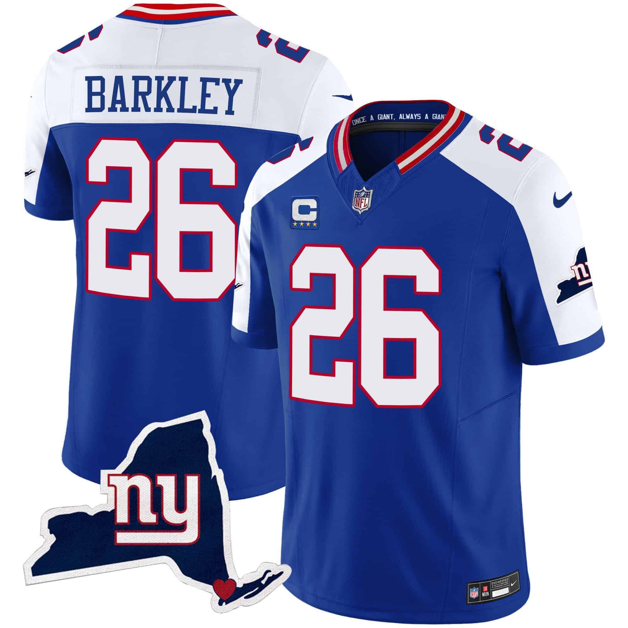 Men New York Giants #26 Barkley Blue 2024 Nike Map Patch Limited NFL Jersey